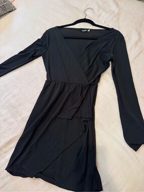 Black Long-Sleeve Wrap Dress by Zack